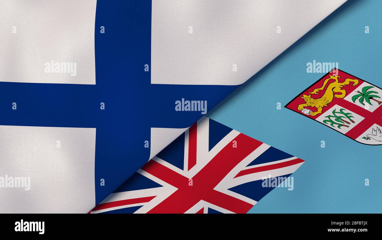 Deux drapeaux des États de la Finlande et des Fidji. Expérience professionnelle de haute qualité. illustration tridimensionnelle Banque D'Images