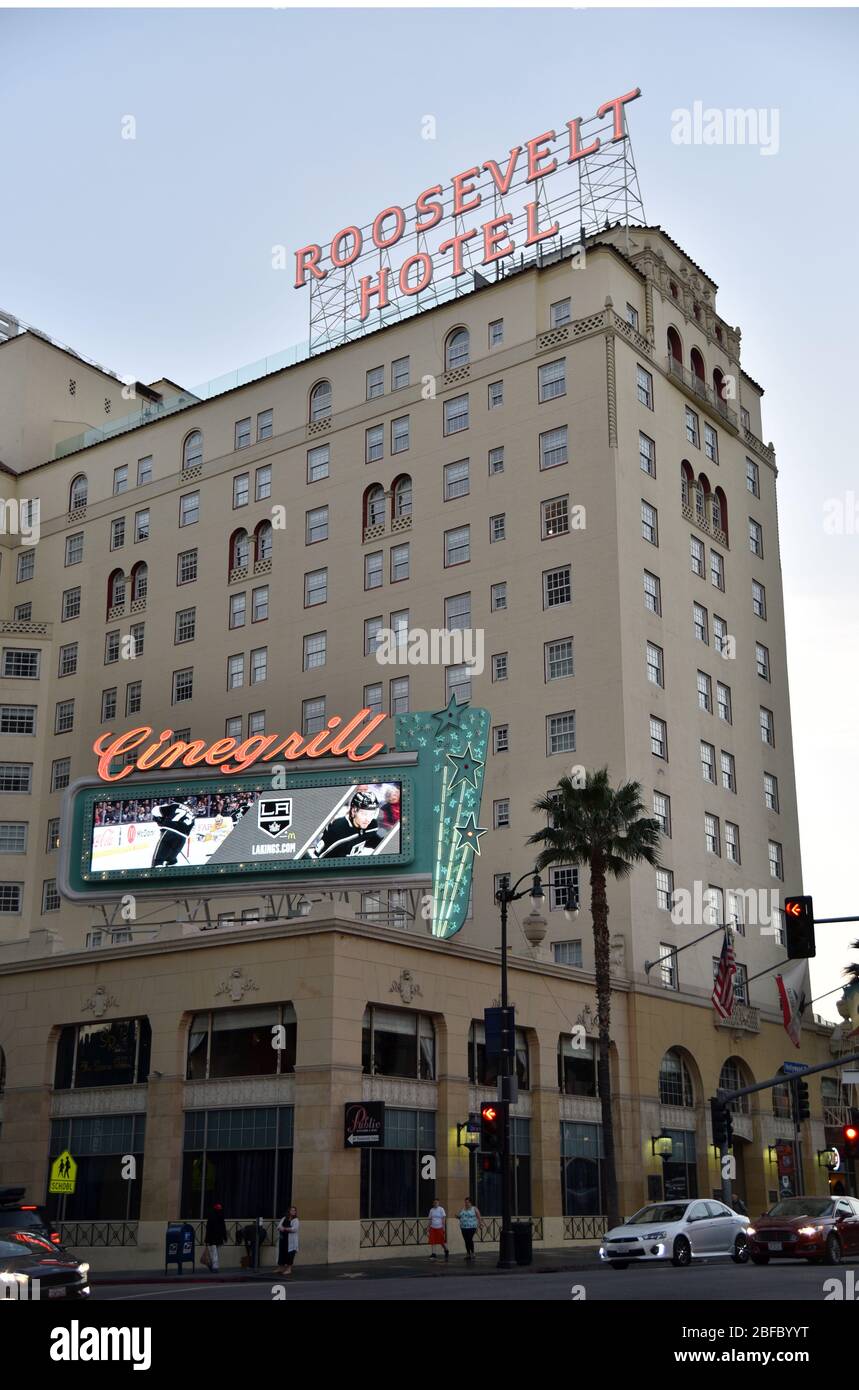 LOS ANGELES, CA/USA - 13 JANVIER 2019: Le célèbre Roosevelt Hotel à Hollywood où Marilyn Monroe est restée dans la partie tôt de sa carrière Banque D'Images