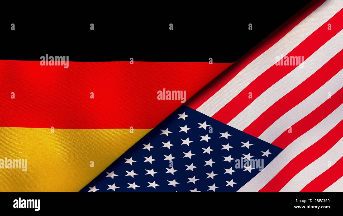 Deux drapeaux d'Etats d'Allemagne et des Etats-Unis. Expérience professionnelle de haute qualité. illustration tridimensionnelle Banque D'Images