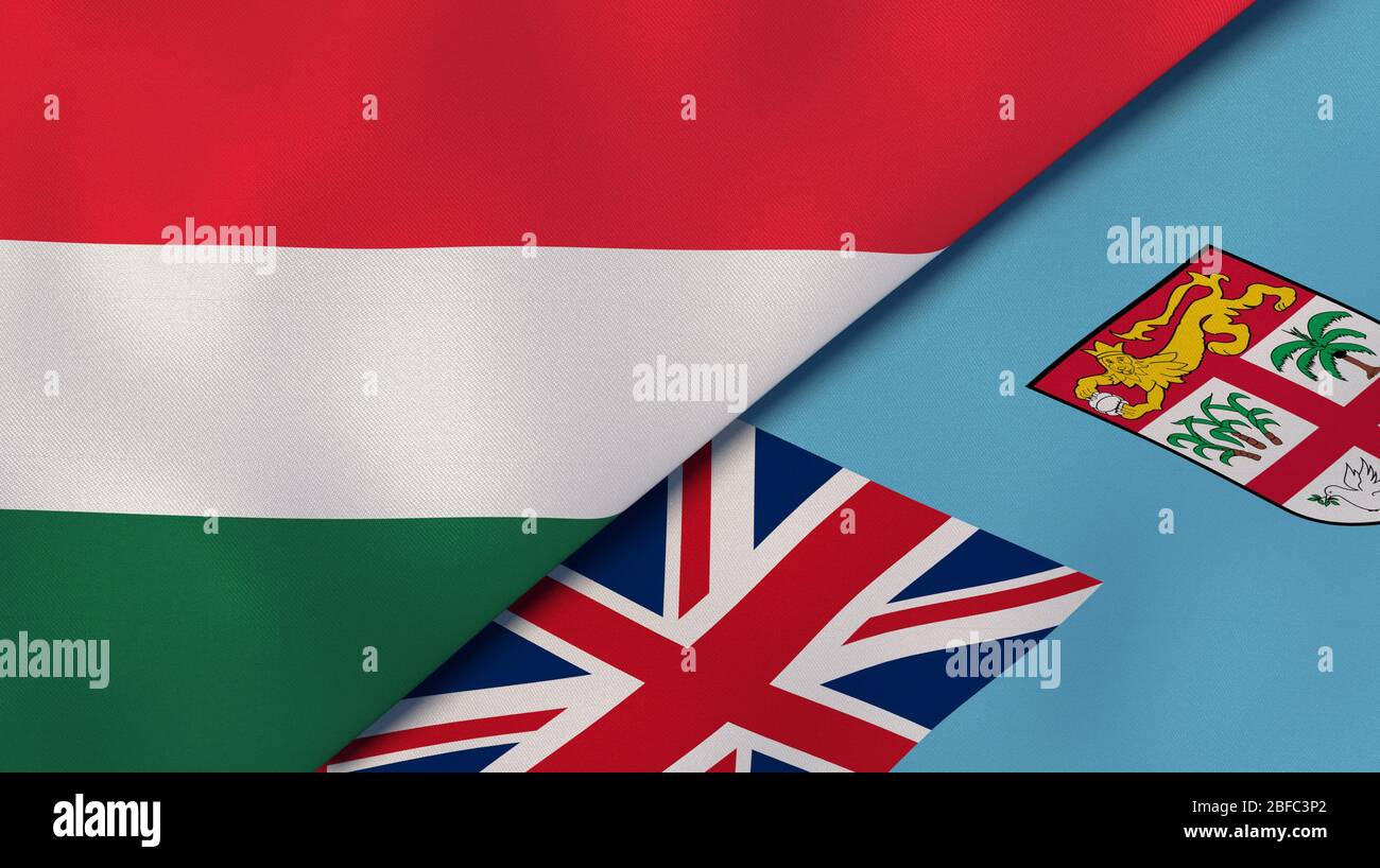 Deux drapeaux des États de Hongrie et de Fidji. Expérience professionnelle de haute qualité. illustration tridimensionnelle Banque D'Images