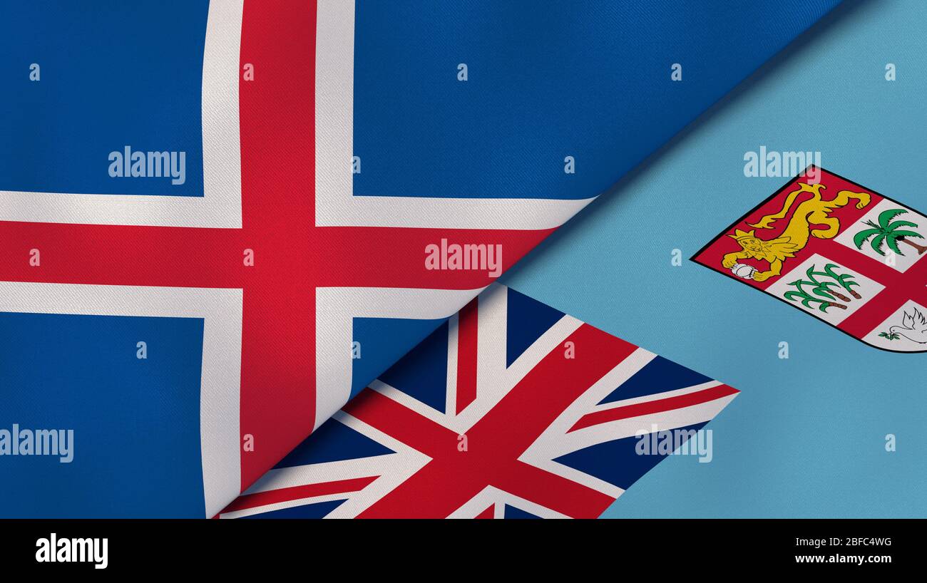 Deux drapeaux d'Islande et de Fidji. Expérience professionnelle de haute qualité. illustration tridimensionnelle Banque D'Images