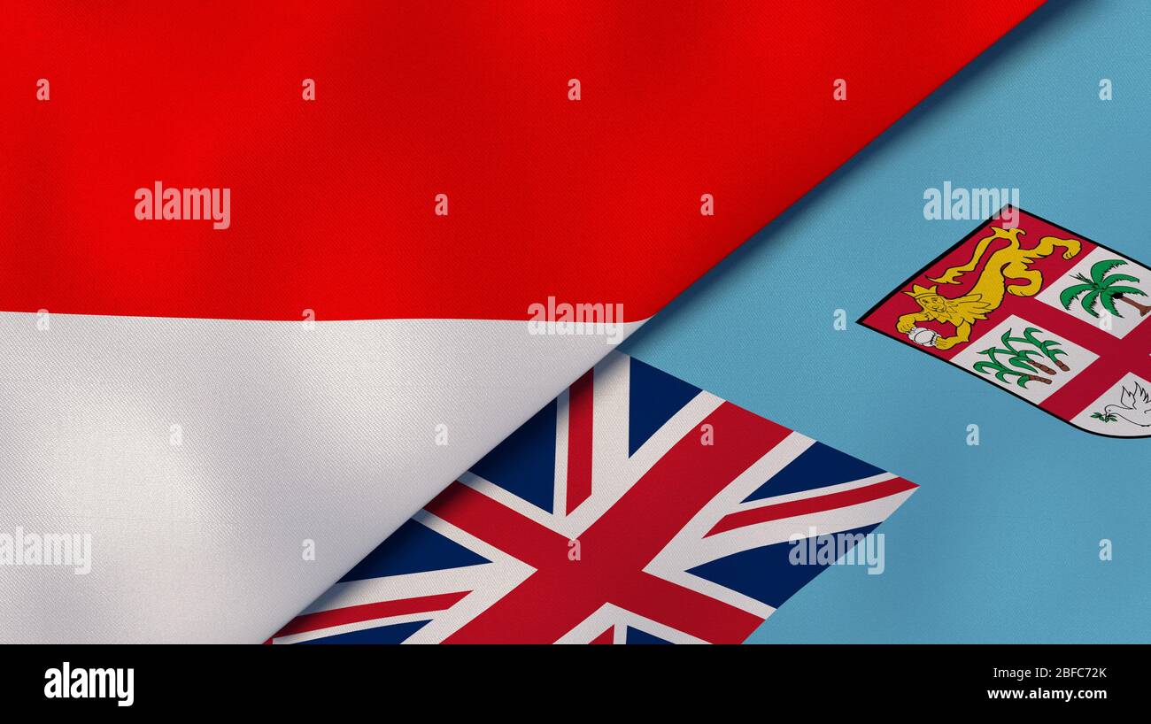 Deux drapeaux d'Etats d'Indonésie et de Fidji. Expérience professionnelle de haute qualité. illustration tridimensionnelle Banque D'Images