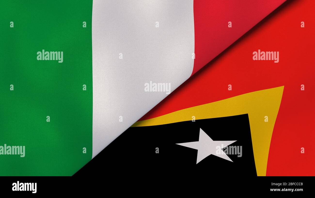 Deux drapeaux d'Etats d'Italie et du Timor oriental. Expérience professionnelle de haute qualité. illustration tridimensionnelle Banque D'Images