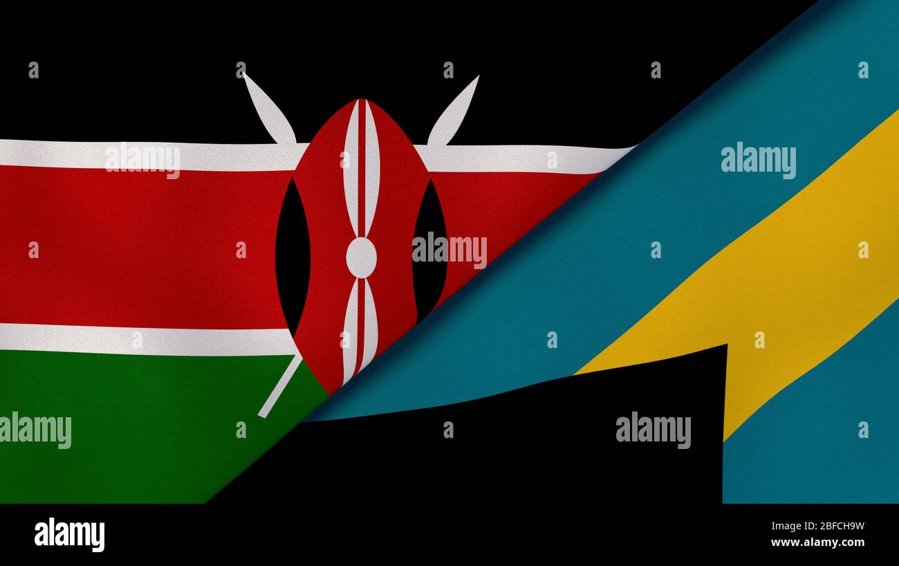 Deux drapeaux des Etats du Kenya et des Bahamas. Expérience professionnelle de haute qualité. illustration tridimensionnelle Banque D'Images