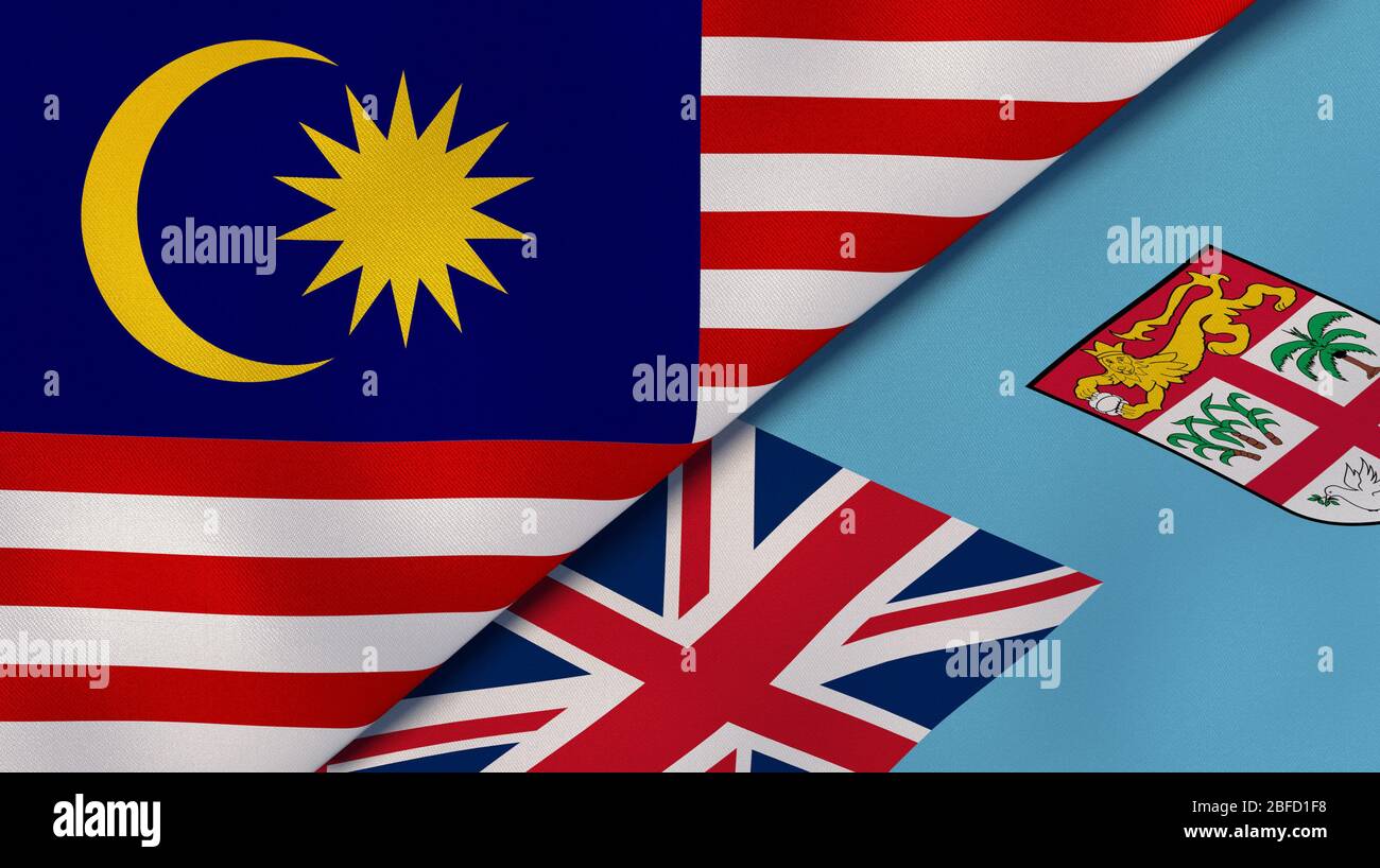 Deux drapeaux des États de Malaisie et de Fidji. Expérience professionnelle de haute qualité. illustration tridimensionnelle Banque D'Images