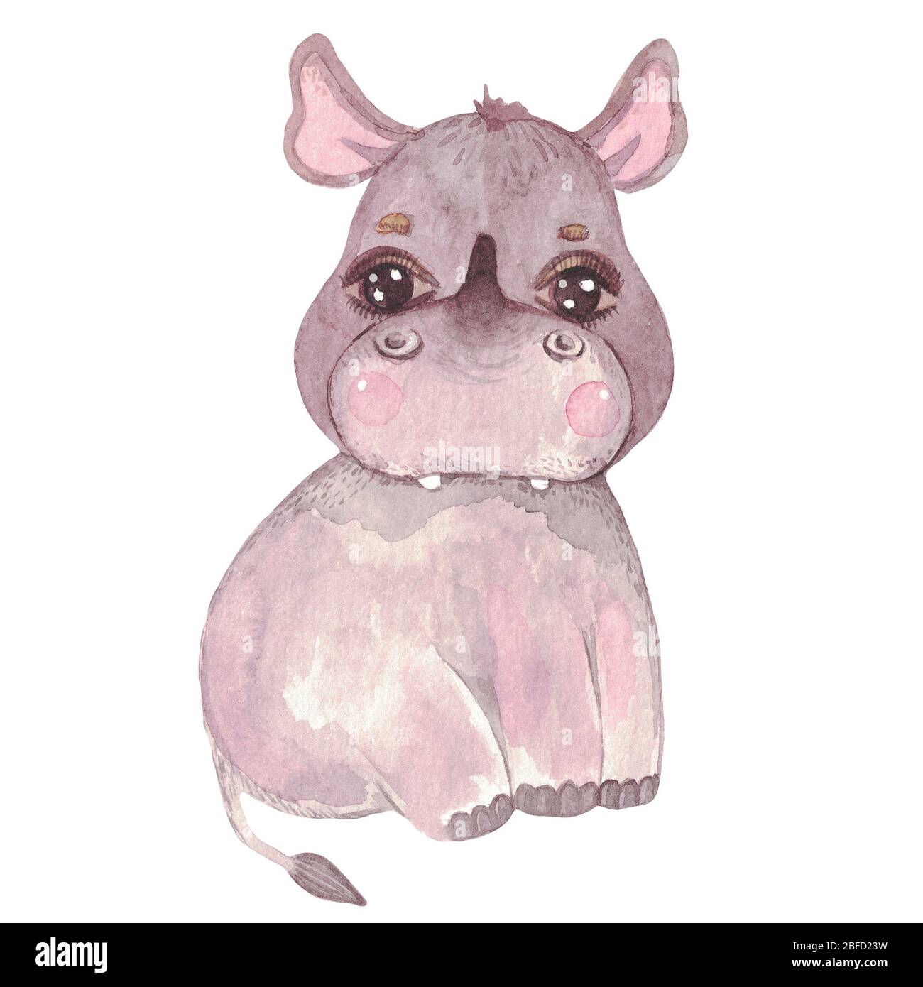 Illustration aquarelle d'un joli rhinocéros de bébé. Safari animal pour cartes d'invitation, douche de bébé, peinture de mur de pépinière Banque D'Images