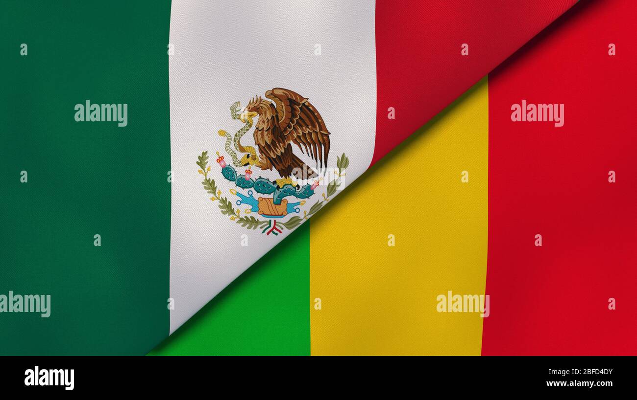 Deux drapeaux d'Etats du Mexique et du Mali. Expérience professionnelle de haute qualité. illustration tridimensionnelle Banque D'Images