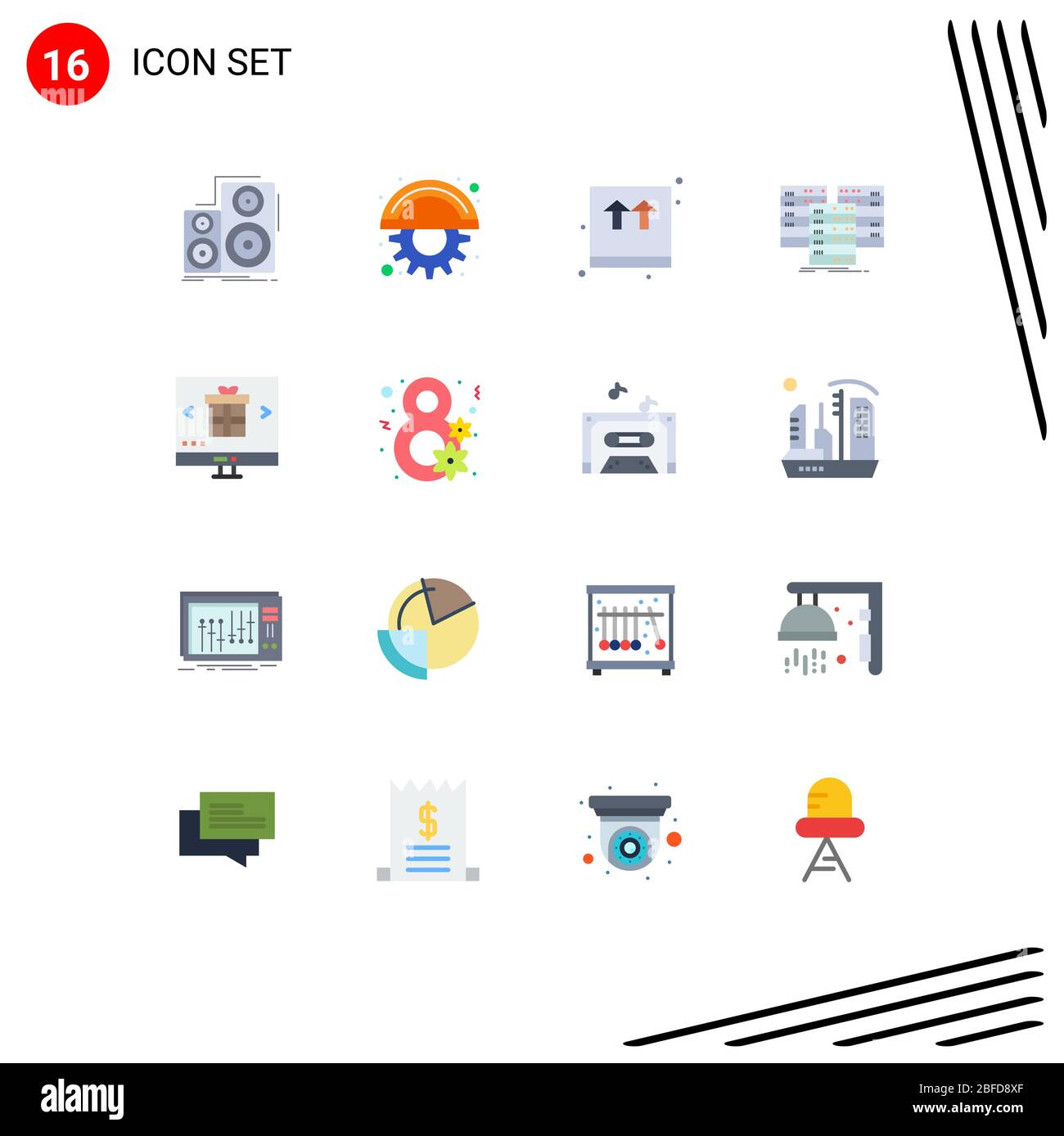 16 interface utilisateur Pack couleur plate de signes et symboles modernes de serveur, données, équipement, centre, shopping Pack modifiable d'éléments de conception vectoriel créatif Illustration de Vecteur