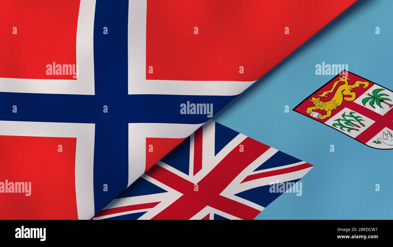 Deux drapeaux des États de Norvège et de Fidji. Expérience professionnelle de haute qualité. illustration tridimensionnelle Banque D'Images