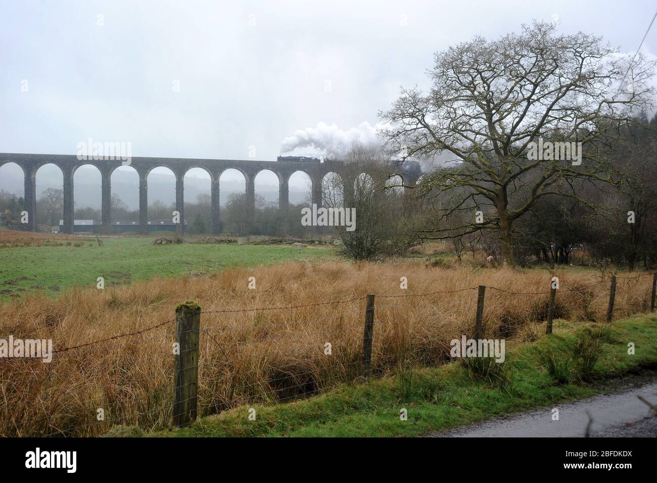 44871 conduit 45407 'The Lancashire Fusilier' à travers Cynghordy Viaduct avec la jambe Cardiff - Preston de la tournée ferroviaire 'Grande-Bretagne VI'. Banque D'Images