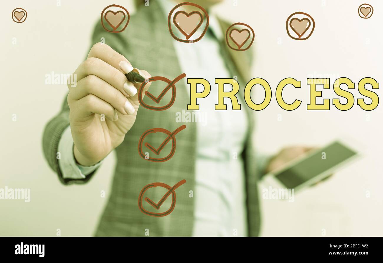 Signe texte indiquant le processus. Photo d'entreprise présentant les procédures standard pour gérer un système de règles de travail particulier Banque D'Images