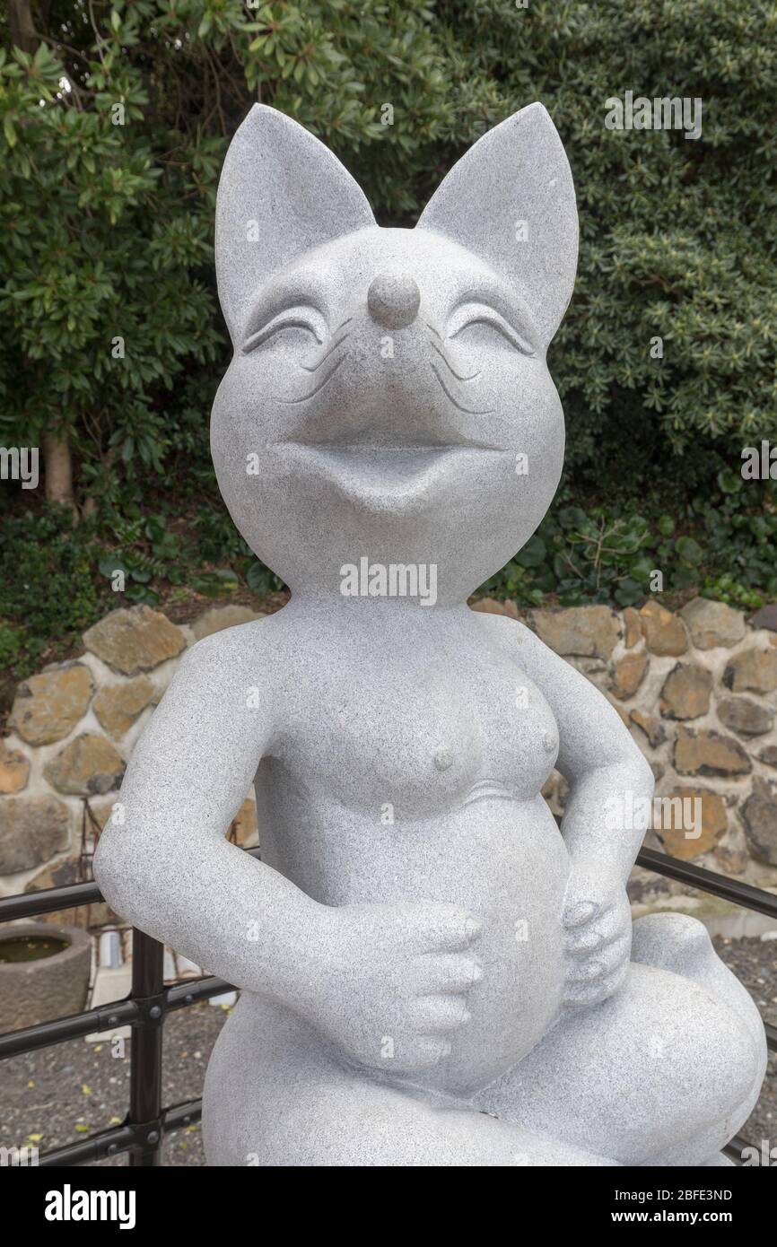 Sculpture de chat, sanctuaire de Motonosumi, Nagato, Japon Banque D'Images