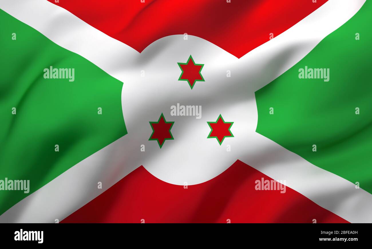 Drapeau du Burundi soufflant dans le vent. Drapeau volant burundais pleine page. Illustration tridimensionnelle. Banque D'Images