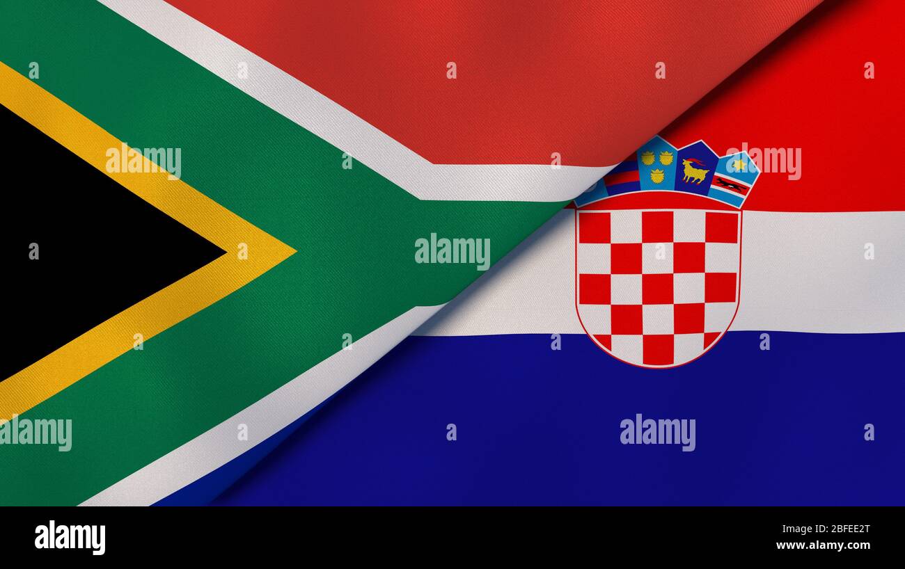 Deux drapeaux d'Etats d'Afrique du Sud et de Croatie. Expérience professionnelle de haute qualité. illustration tridimensionnelle Banque D'Images