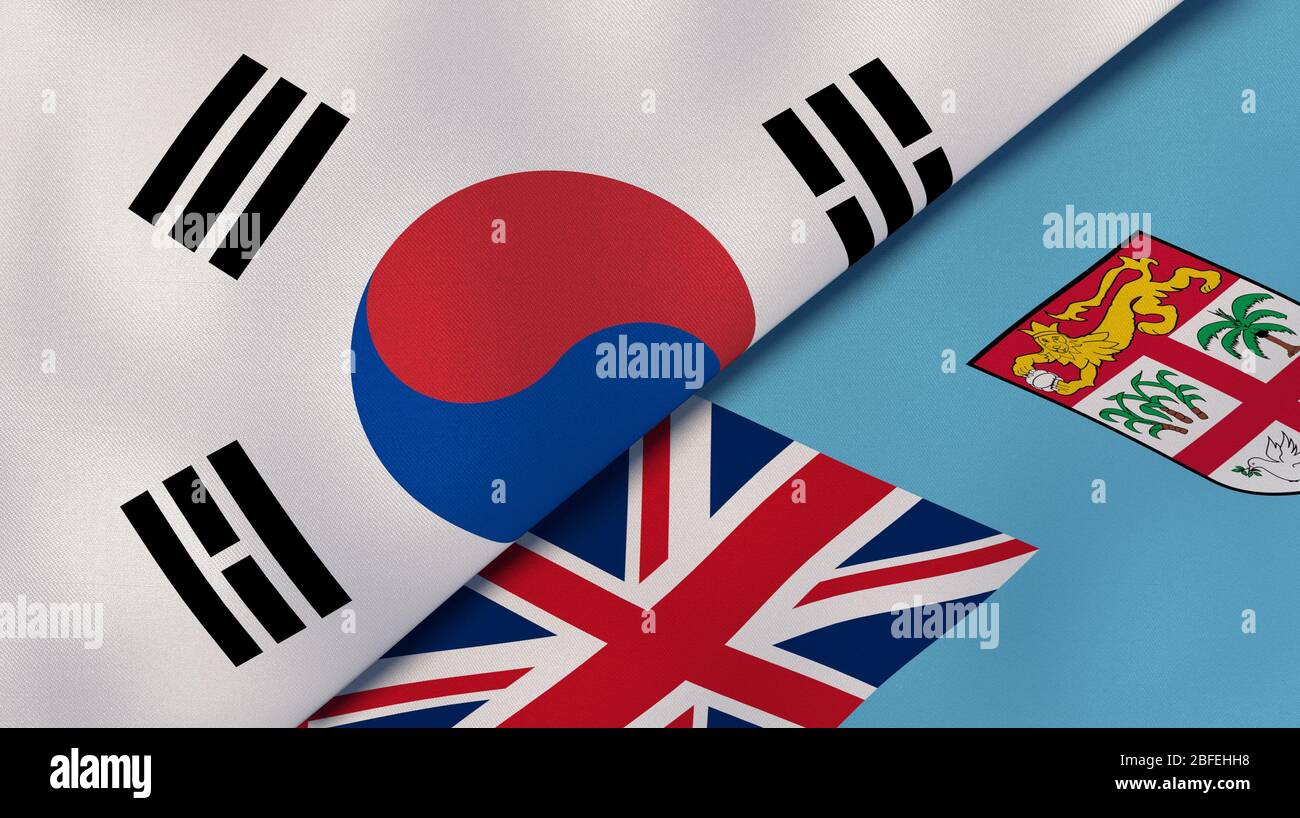 Deux drapeaux des États de la Corée du Sud et des Fidji. Expérience professionnelle de haute qualité. illustration tridimensionnelle Banque D'Images