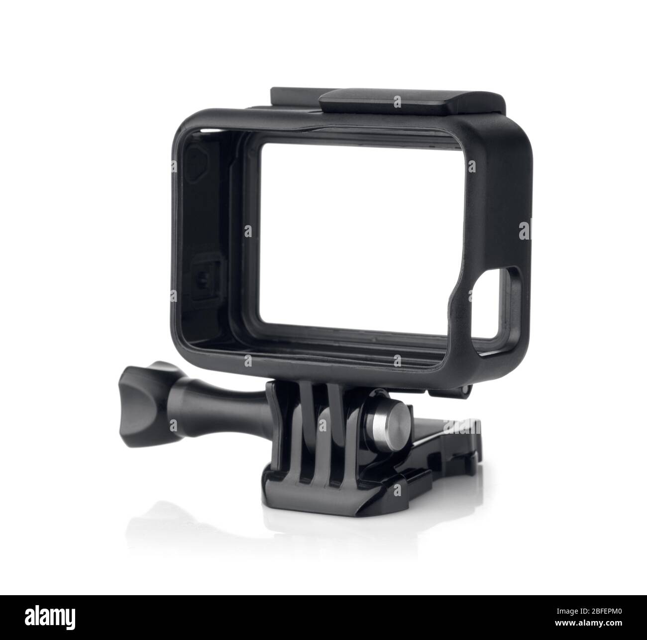 Monture de cadre de protection noire pour caméra embarquée isolée sur blanc Banque D'Images