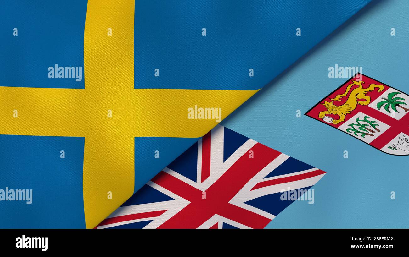 Deux drapeaux des États de Suède et de Fidji. Expérience professionnelle de haute qualité. illustration tridimensionnelle Banque D'Images