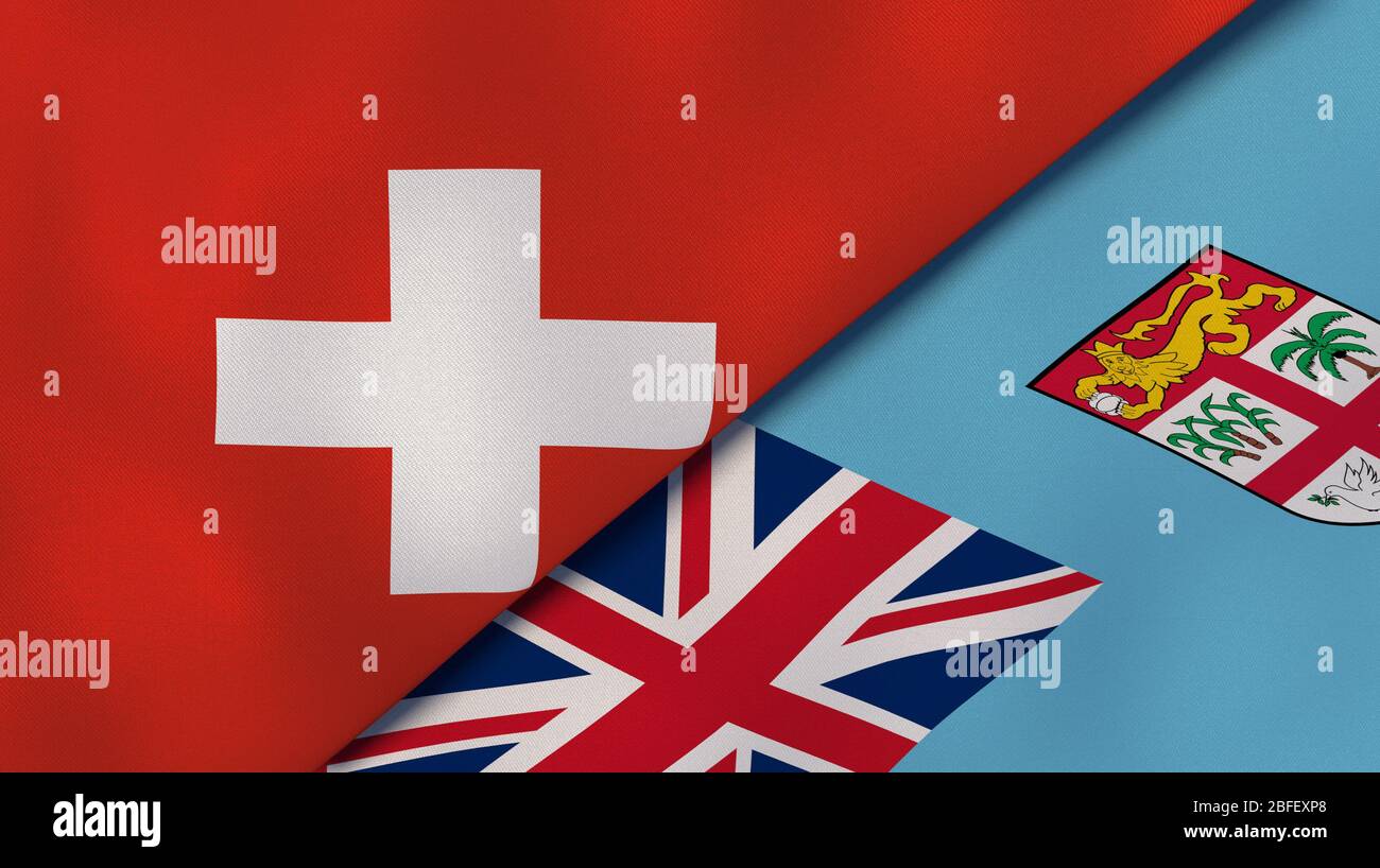 Deux drapeaux de la Suisse et des Fidji. Expérience professionnelle de haute qualité. illustration tridimensionnelle Banque D'Images