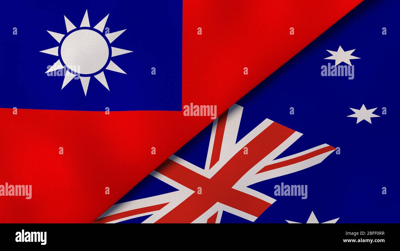 Deux drapeaux d'Etats de Taiwan et d'Australie. Expérience professionnelle de haute qualité. illustration tridimensionnelle Banque D'Images