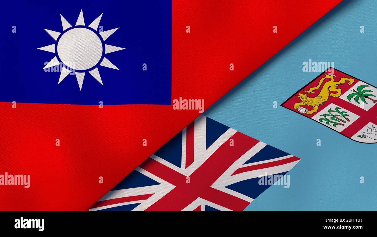 Deux drapeaux des États de Taiwan et de Fidji. Expérience professionnelle de haute qualité. illustration tridimensionnelle Banque D'Images