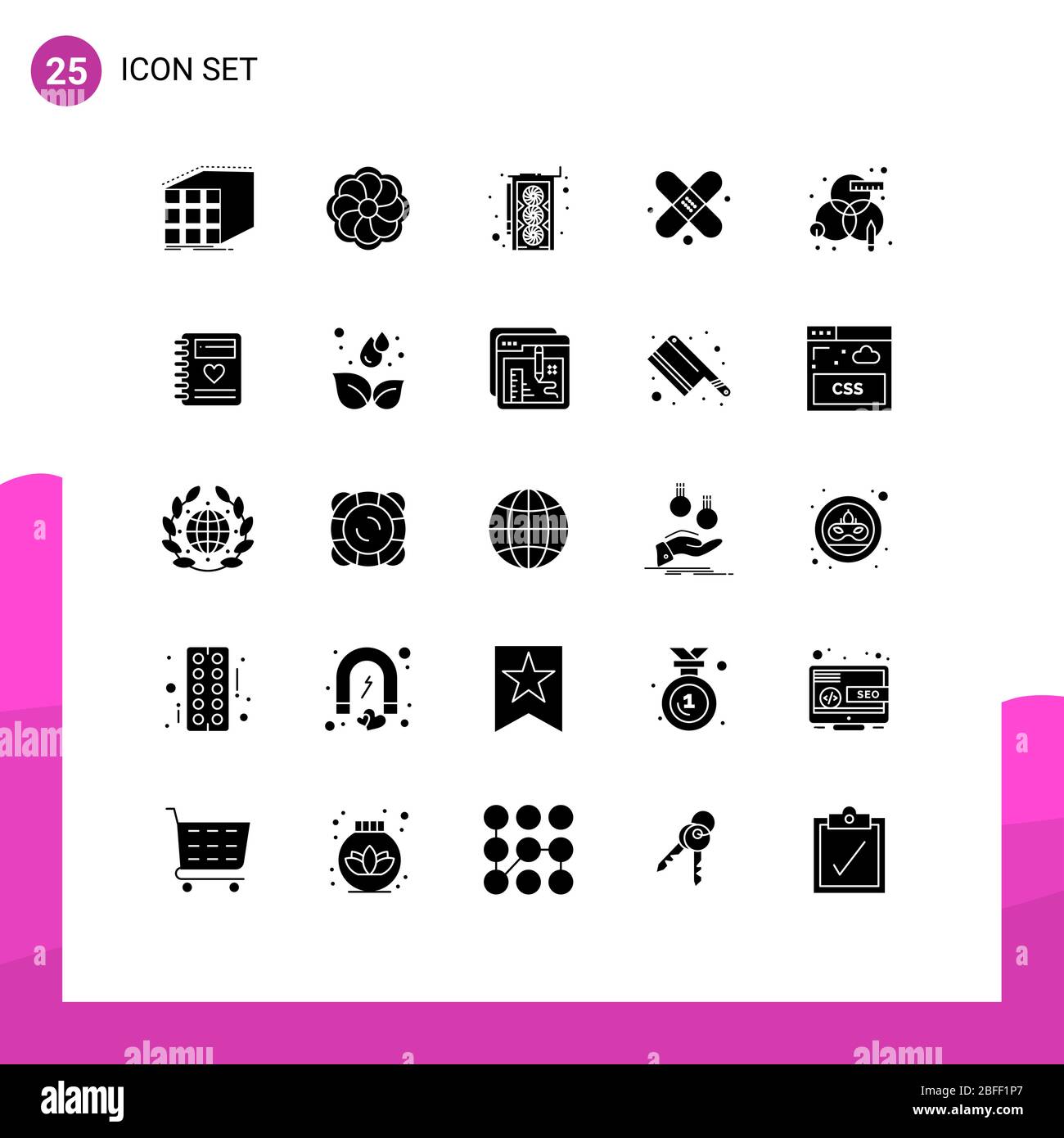 Ensemble de 25 icônes d'interface utilisateur modernes symboles signes pour la conception, le processus, l'ordinateur, créatif, médical Editable Vector Design éléments Illustration de Vecteur