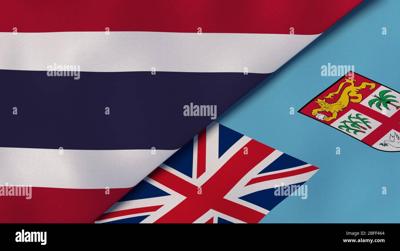 Deux drapeaux des Etats de Thaïlande et Fidji. Expérience professionnelle de haute qualité. illustration tridimensionnelle Banque D'Images
