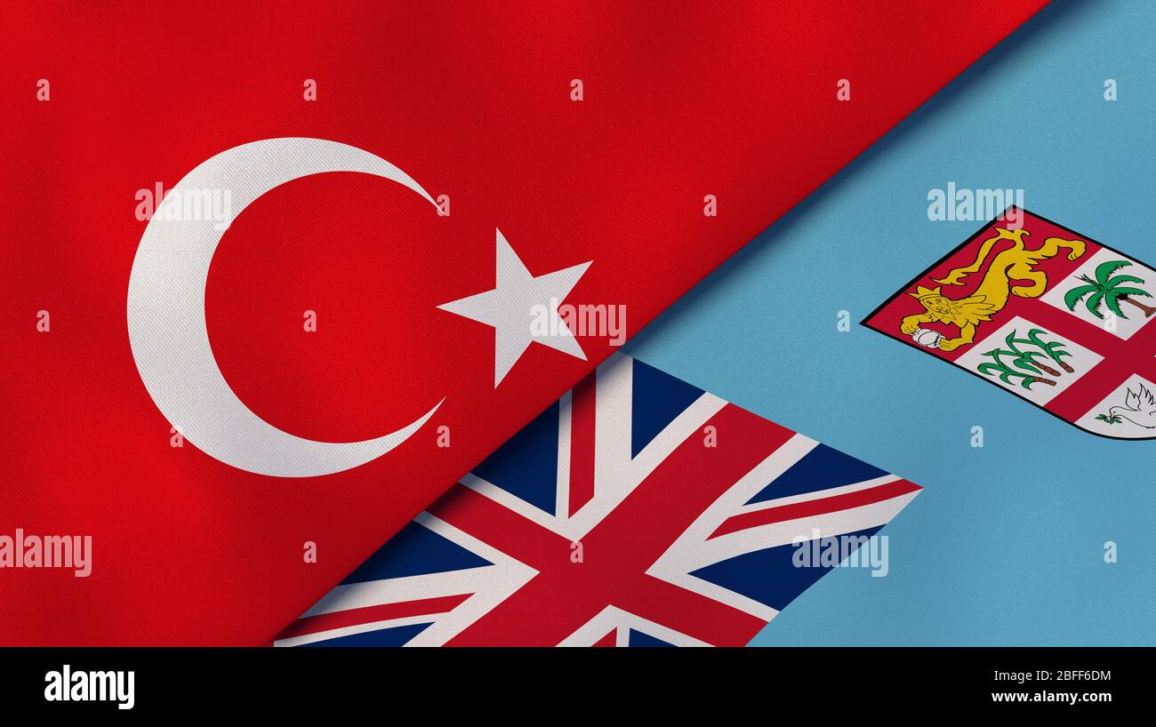 Deux drapeaux des États de la Turquie et des Fidji. Expérience professionnelle de haute qualité. illustration tridimensionnelle Banque D'Images