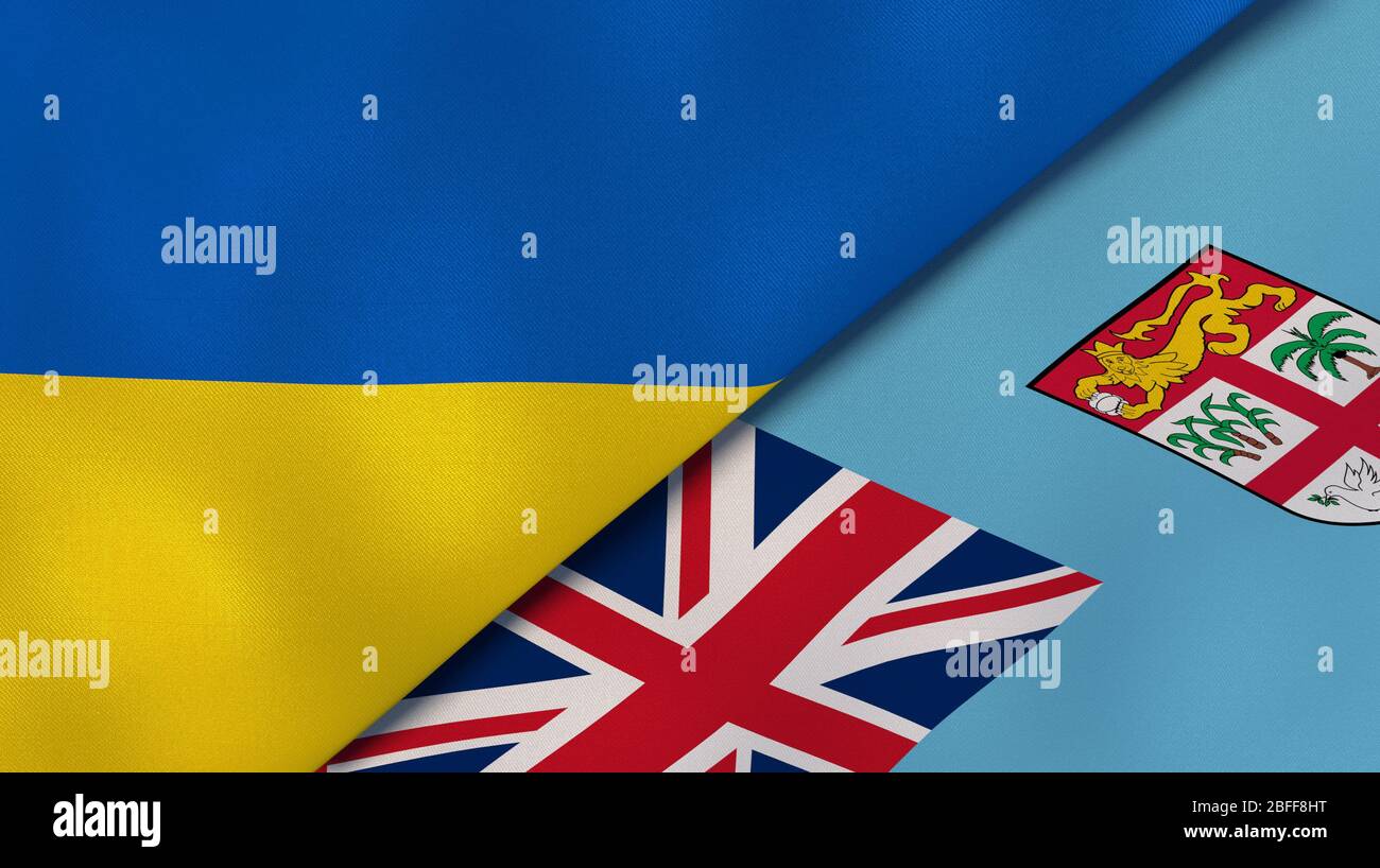 Deux drapeaux d'Etats d'Ukraine et de Fidji. Expérience professionnelle de haute qualité. illustration tridimensionnelle Banque D'Images