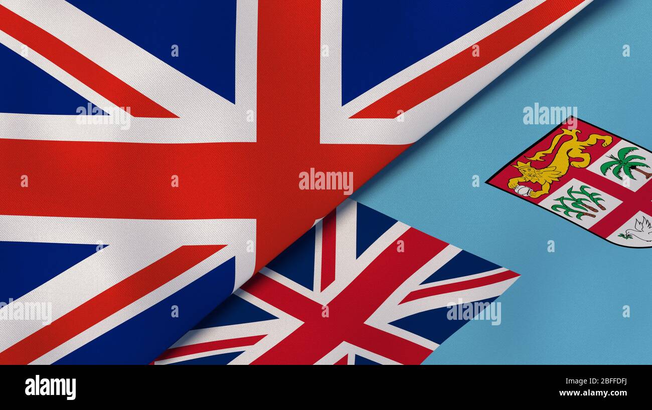 Deux drapeaux des États du Royaume-Uni et des Fidji. Expérience professionnelle de haute qualité. illustration tridimensionnelle Banque D'Images