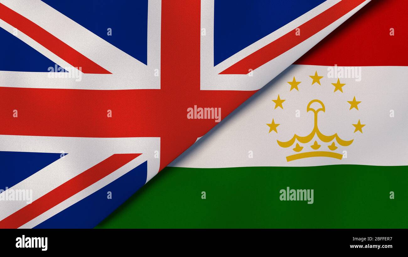 Deux drapeaux des États du Royaume-Uni et du Tadjikistan. Expérience professionnelle de haute qualité. illustration tridimensionnelle Banque D'Images