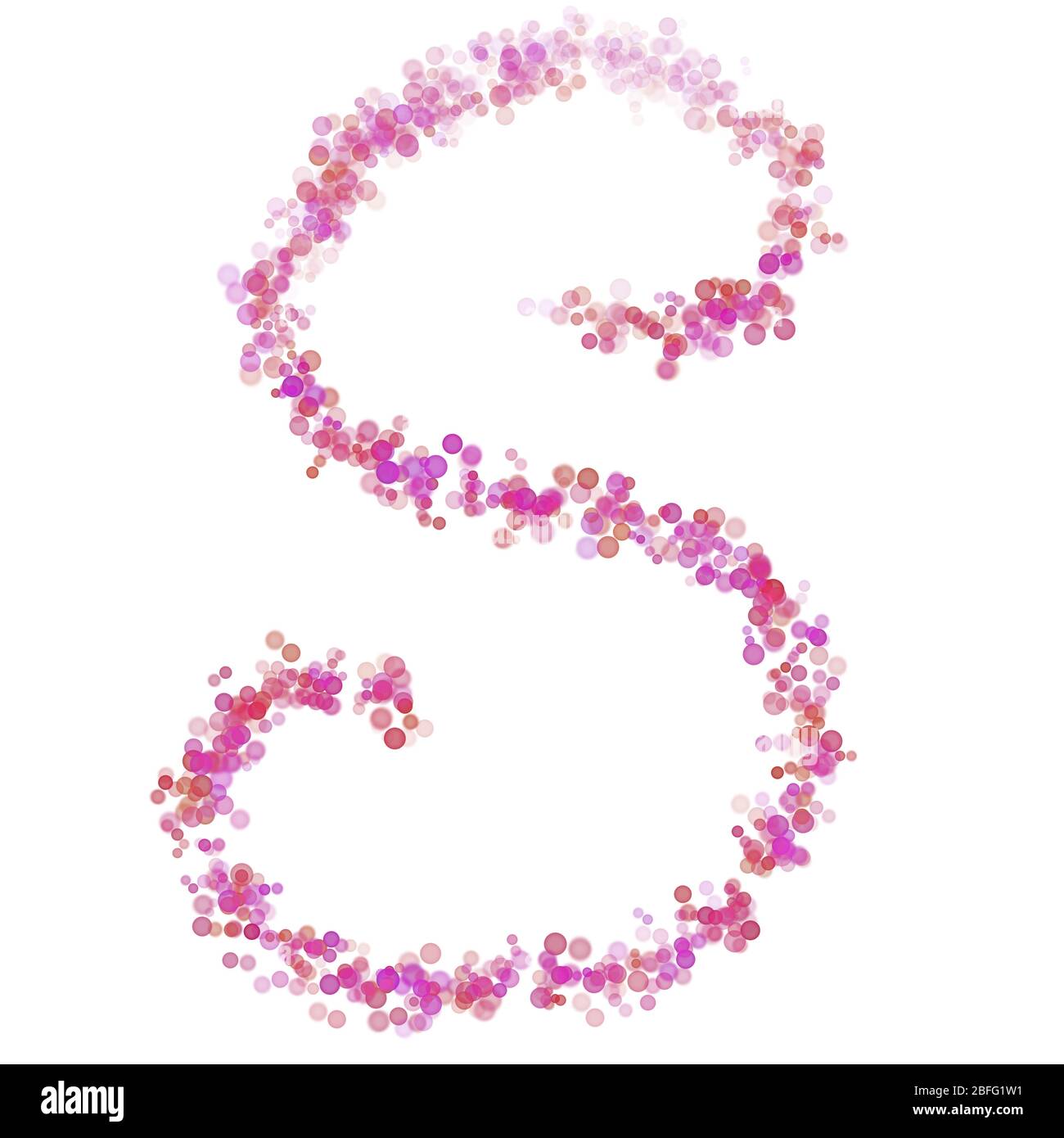 Lettre S alphabet latin. Cercles roses, tons de lilas rose. Cercles de bulles de lettrage, police de lettres de dessin à la main. Belle couleur stylisée type FO Banque D'Images
