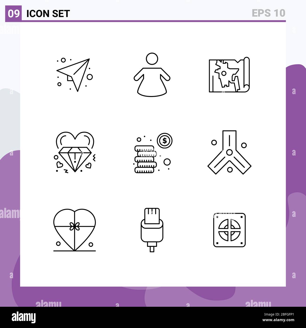 Pack de 9 plans créatifs d'argent, d'argent, de monde, de mariage, d'amour Editable Vector Design Elements Illustration de Vecteur