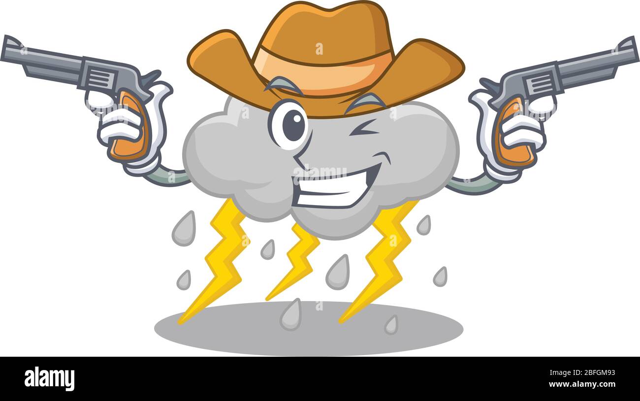 Joli cowboy de nuage de personnage de dessin animé avec des armes Illustration de Vecteur