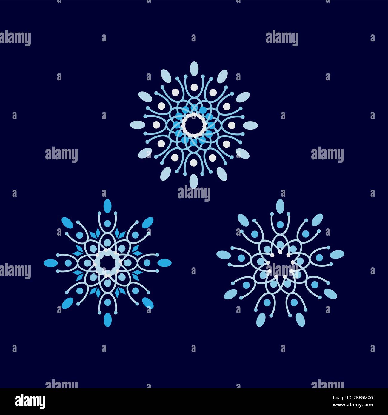 Motif fleuri abstrait. Ensemble d'icônes de fleurs de flocon de neige géométriques monochromes bleues. Illustration vectorielle eps 10 Illustration de Vecteur