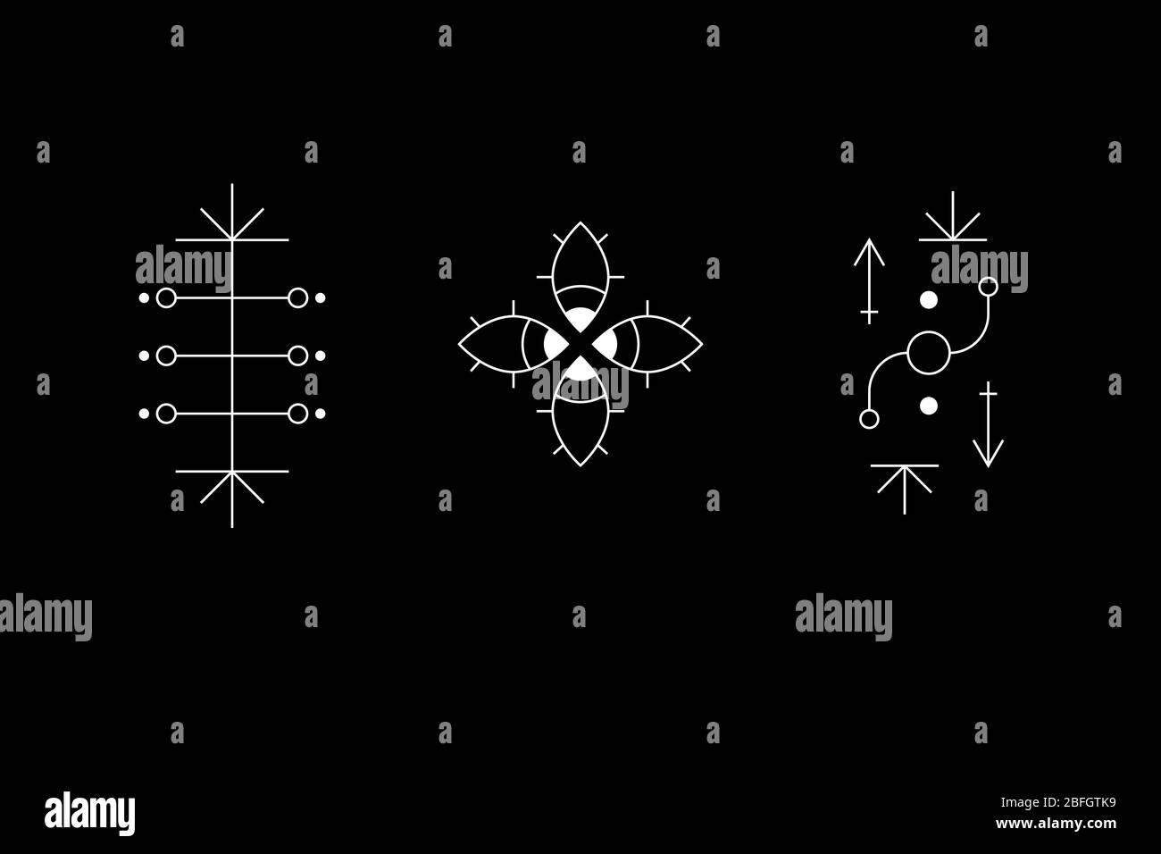 Jeu de symboles de géométrie occulte. Inscriptions secrètes anciennes, rune ou glyphe. Signe visuel. Dessins de la grotte. Signes OVNIS. Symboles de conception pour les jeux de puzzle, de logique, de métroidvania et d'indie. Illustration du stock vectoriel. Illustration de Vecteur