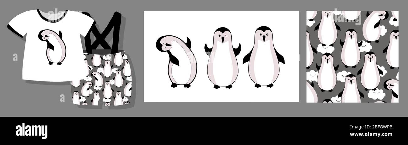 Imprime Marrant Pour Vetements De Bebe Motif Mignon Avec Pingouins Motif T Shirt Illustration Vectorielle Kit De Conception Textile Pret A L Emploi Image Vectorielle Stock Alamy