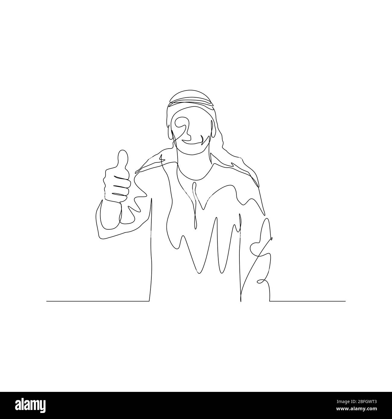Un homme continu en vêtements arabes montre le pouce. Illustration vectorielle. Illustration de Vecteur