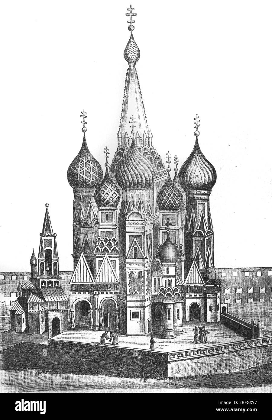 Cathédrale Saint-Basile au XVIIe siècle, Moscou, illustration du livre daté de 1916 Banque D'Images