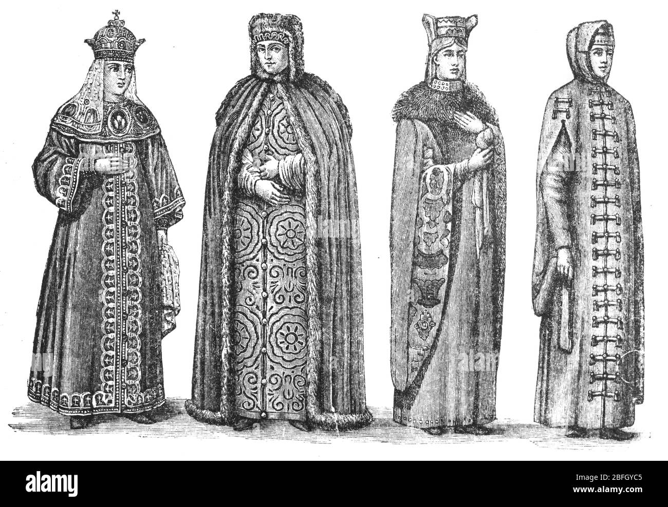 Femmes russes, XVIIe siècle, illustration du livre daté de 1916 Banque D'Images