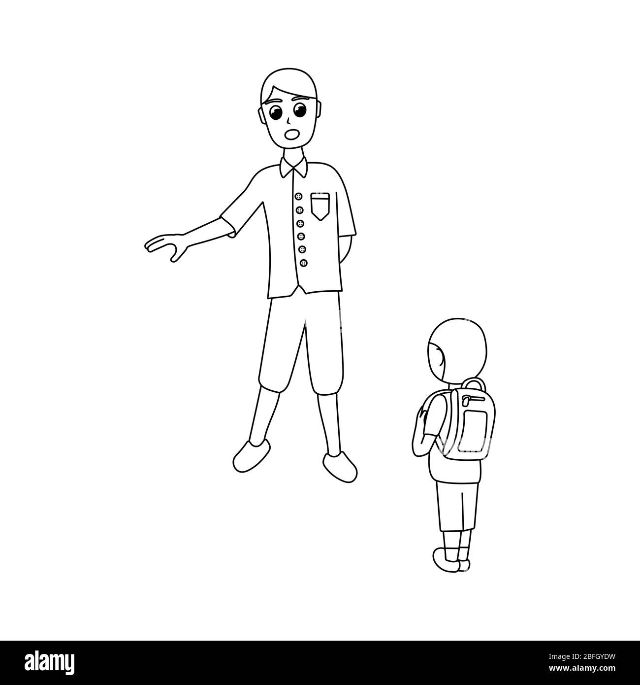 le jeune père enseigne le fils. leçons de vie. enfant avec un porte-documents. enseignant et élève. fond blanc isolé esquisse vecteur illustration Illustration de Vecteur