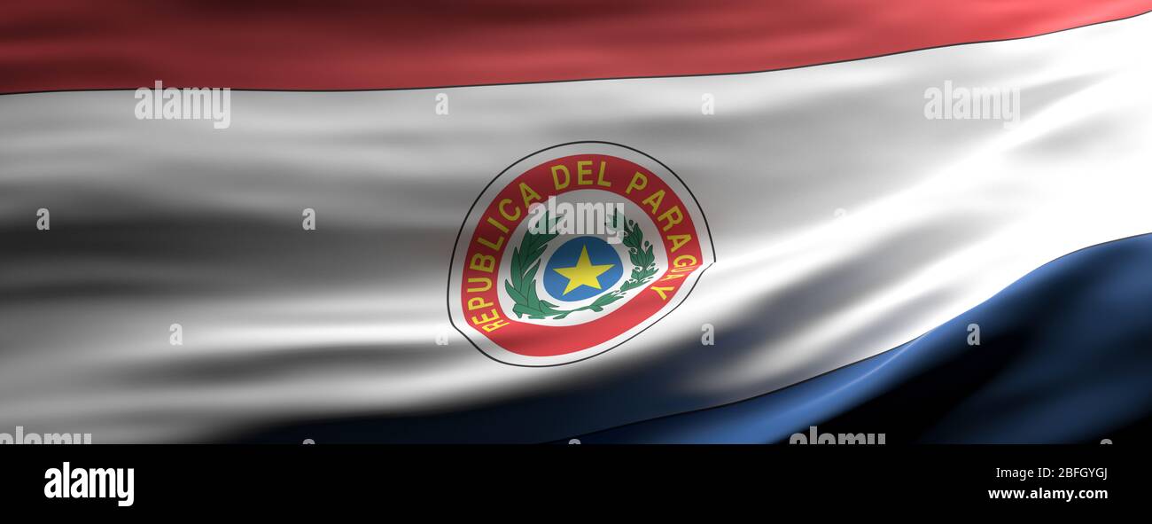 Le symbole du signe du Paraguay, le drapeau national qui agitant la texture fond, la langue, le concept culturel, la bannière. illustration tridimensionnelle Banque D'Images