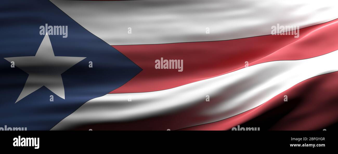 Symbole du signe de Porto Rico, drapeau national qui agitant la texture fond, la langue, le concept culturel, la bannière. illustration tridimensionnelle Banque D'Images