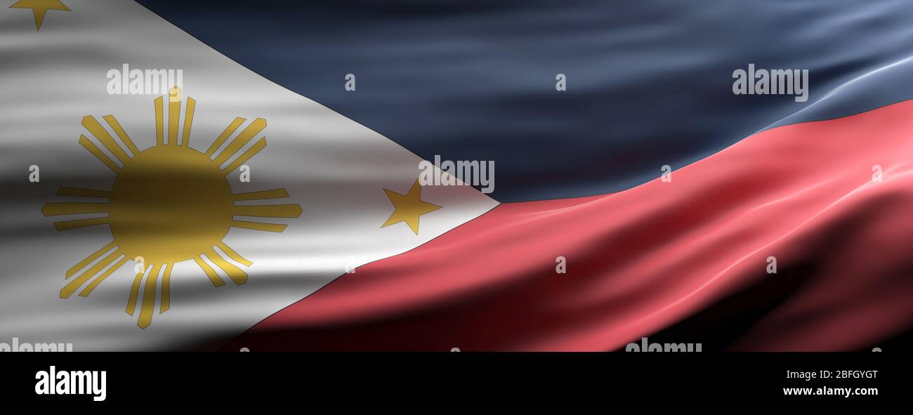 Philippines symbole du signe, drapeau national agitant texture fond, langue, concept culturel, bannière. illustration tridimensionnelle Banque D'Images