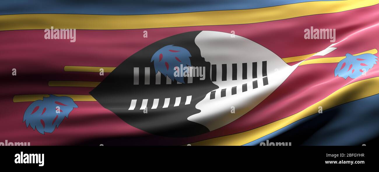 Symbole du signe Swaziland, drapeau national qui agitant la texture fond, langue, concept culturel, bannière. illustration tridimensionnelle Banque D'Images