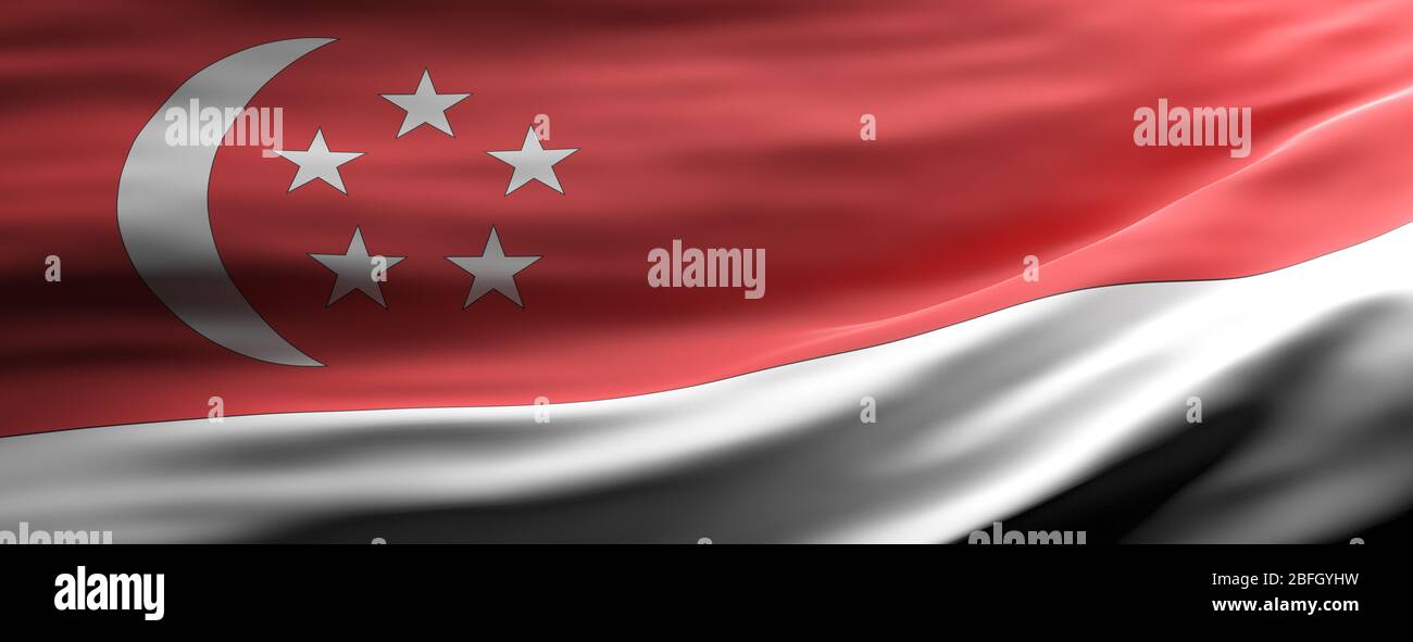 Symbole du signe de Singapour, drapeau national qui agitant la texture fond, la langue, le concept culturel, la bannière. illustration tridimensionnelle Banque D'Images