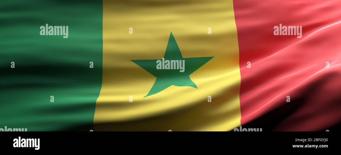 Symbole du signe Sénégal, drapeau national qui agrée la texture fond, langue, concept culturel, bannière. illustration tridimensionnelle Banque D'Images