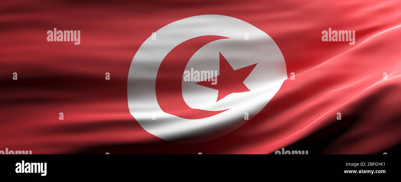 Symbole du signe tunisien, drapeau national qui agrée la texture fond, langue, concept culturel, bannière. illustration tridimensionnelle Banque D'Images