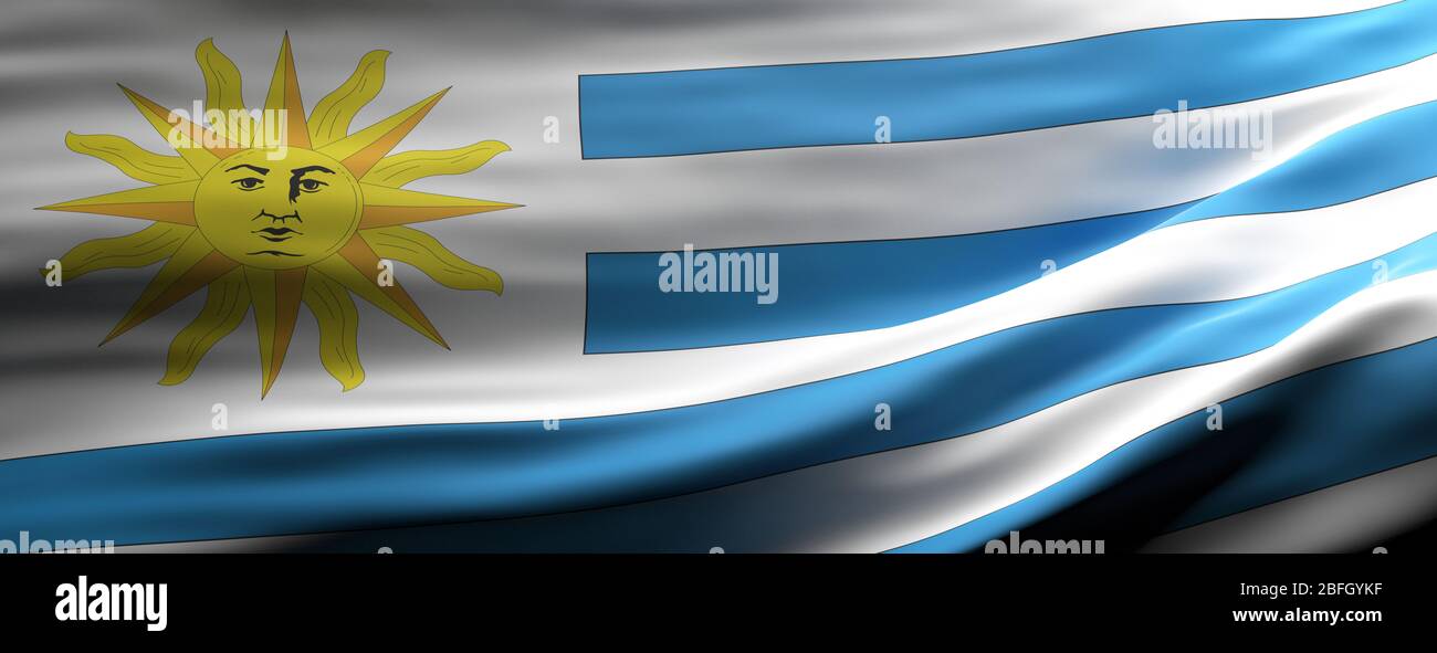 Symbole du signe Uruguay, drapeau national qui agrée la texture fond, langue, concept culturel, bannière. illustration tridimensionnelle Banque D'Images