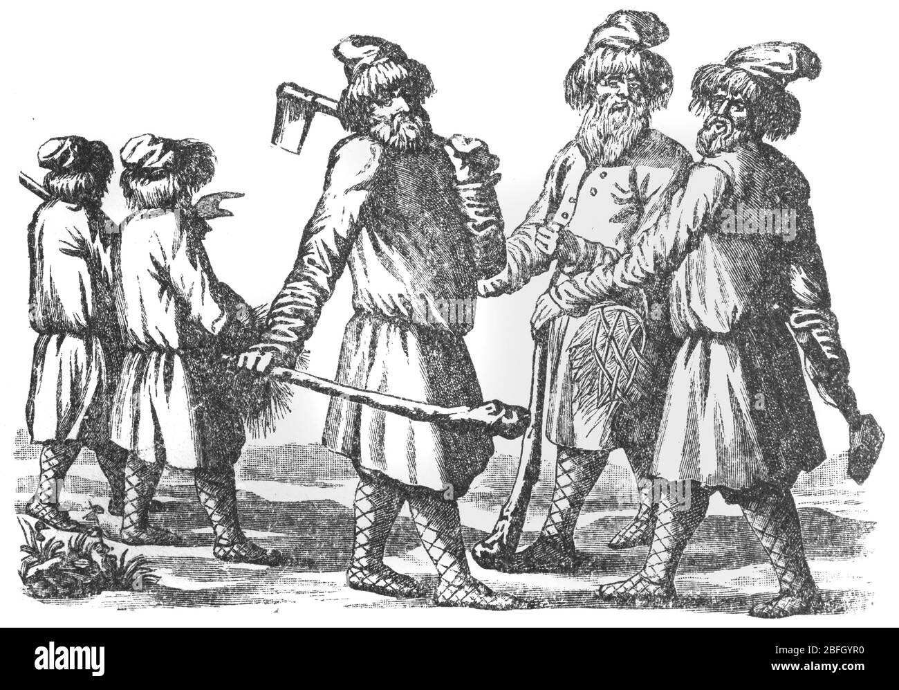 Paysans russes, XVIIe siècle, illustration du livre daté de 1916 Banque D'Images
