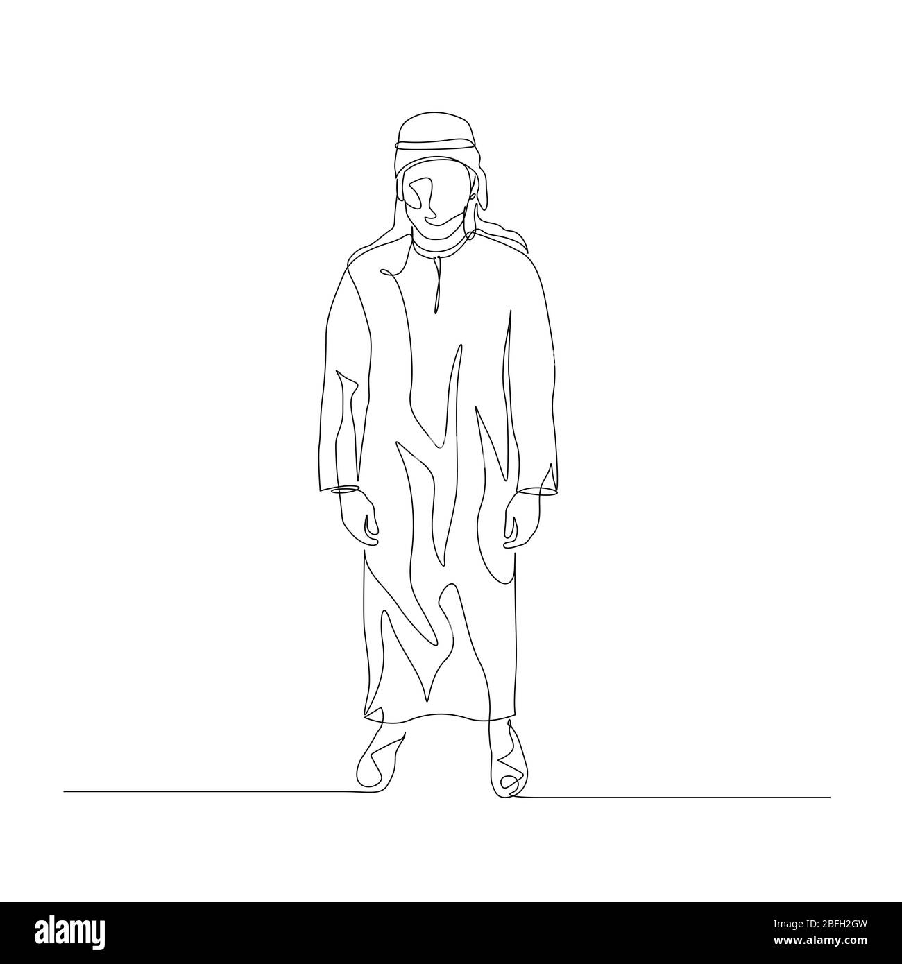 Homme continu d'une ligne en vêtements arabes. Illustration vectorielle. Illustration de Vecteur